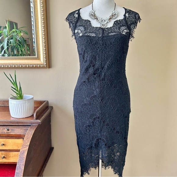 Free People Intimately Peek-A-Boo Slip Dress Black Lace Illusion Size Medium - Picture 2 of 16